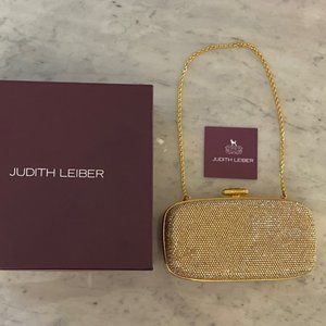 Authentic Judith Leiber Champagne Crystal Audigier (Clutch with Gold MetalStrap)
